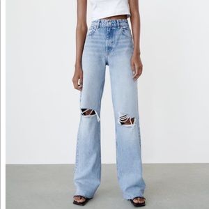 Zara wide leg ripped jeans - light wash
